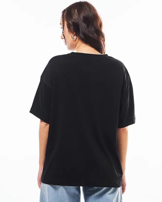 Women’s Oversized Black T-Shirt | Heart Graphic Print | 100% Organic Cotton | Relaxed Streetwear | Younshe - Image 2